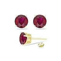 Solid 14k Gold Round 7mm Gemstone Post-With-Friction-Back Stud Earrings