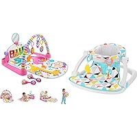 Fisher-Price Deluxe Kick & Play Piano Gym & Maracas, Pink & Fisher-Price Portable Baby Chair Sit-Me-Up Floor Seat with Developmental Toys & Machine Washable Seat Pad, Windmill