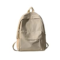 Nylon Backpack Solid Color Large Capacity Laptop Tablets Shoulder Bag Camping Outdoor Female Backpack (White)