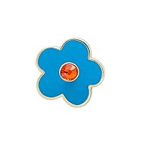 Forget Me Not Blue Flower with Rhinestone Lapel Pin - [Blue & Gold][5/8'' Diameter]