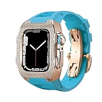 VEVEL Diamond DIY Mod Kit for Apple Watch Series 8 7 45 mm Luxury Stainless Steel Mod Kit for iWatch 44 mm Elastic Band Strap