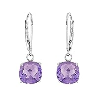 Multi Choice Cushion Shape Gemstone 925 Sterling Silver Solitaire Dangle Drop Earring