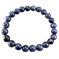 Unisex Bracelet 8mm Natural Gemstone Blue Sapphire Round shape Smooth cut beads 7 inch stretchable bracelet for men & women. | STBR_02235