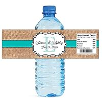 100 Burlap Blue Stripe Monogram Wedding Water Bottle Labels Great for Engagement Bridal Shower Party 7