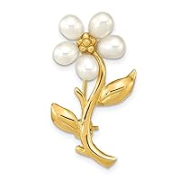 14k Gold 4 5mm Rice White Freshwater Cultured Pearl Flower Brooch Jewelry for Women