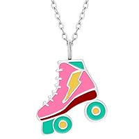 Pink Roller Skates Pendant 925 Sterling Silver Chain Necklace