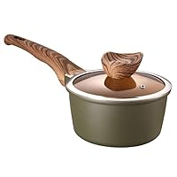 Frying Pan With Lid Multi Functional Aluminum alloy Milk Pan Non-stick Cooking Pan Tools Mini Butter Warmer Saucepan Pan Cookware with Wooden Handle,As Shown