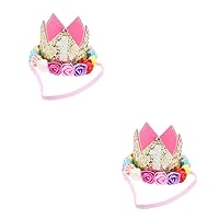ERINGOGO 2pcs Hat Headbands Mini Hair Bands Hair Ties for Kids First Birthday Cap Flower Birthday Crown Kids