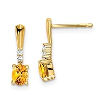 14k Gold Oval Citrine and Diamond DReligious Guardian Angel Earrings Measures 14x4mm Wide Jewelry for Women