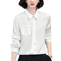 Women's Shirts Turn-Down Collar Long Sleeve Blouses for Women Casual Blouse Tops Real Silk Office Lady Shirt