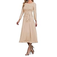Tea Length Mother of The Bride Dresses with Sleeves for Wedding Plus Size Mother of Groom Formal Evening Gown