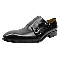 Men's Fashion Genuine Leather Double Buckle Monk Strap Loafers Comfortable Dress Formal Slip On Shoes