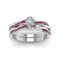 Choose Your Gemstone Infinity Twist Diamond CZ Matching Set Sterling Silver Pear Shape Wedding Ring Sets Ornaments Surprise for Wife Symbol of Love Clarity Comfortable US Size 4 to 12