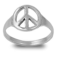 Sterling Silver Women's Peace Sign Ring Love Polished 925 Band 12mm Sizes 4-10