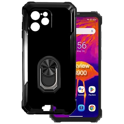 for Blackview BV8900 Ultra Thin Phone Case + Ring Holder Kickstand Bracket, Gel Pudding Soft Silicone Phone 6.60 inches (BlackRing-B)