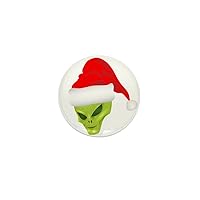 Mini Button Green Alien Head with Christmas Santa Hat