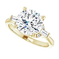 Moissanite Solitaire Engagement Ring, 3 Round Stones, Sterling Silver, Wedding Band Gift
