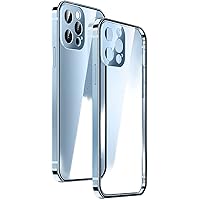 Case for iPhone 13 Pro Max/13 Pro/13, Transparent Shockproof Hard PC Back Protective Case with Stainless Steel Bumper and Camera Protection (Color : Blue, Size : 13 Pro Max 6.7