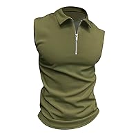 Mens Tank Top,Plus Size Casual Summer Muscle Zipper Sleeveless Lapel Shirt Solid Bodybuilding Trendy Vest