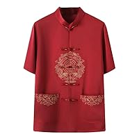 Summer Short Sleeve Embroidery Chinese Shirt Mandarin Traditional Chinese Tops for Couple