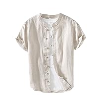 Cotton Linen Tops Men's National Original Chinese Style Button Short Sleeves Shirt