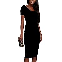 Bodycon Summer Dresses for Women, Womens Sexy Solid Color V Neck Slim Casual Midi Flattering Curvy Dress, S, 3XL
