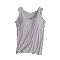 Women Tank Tops with Built in Bra Padded T Shirt Sleeveless Summer Tees Solid Camis Basic Workout Tops Comfy Yoga Top, Cute Workout Tops for Women Comfy T Shirts