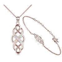 YFN Irish Celtic Knot Created Opal Pendant Necklace Bracelet Jewelry Set Infinity Love Sterling Silver 18