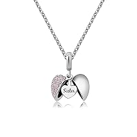 KunBead Jewelry Soul Sister Open Heart Charm Birthstone I Love You Pendant Necklace Birthday Gifts
