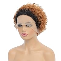 13x1 Front Lace Short Curly Pixie Cut Wigs for Black Women Human Hair Wig Pre Plucked Hairline with Baby Hair, #1B/30