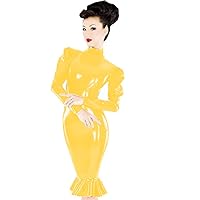 Plus Size Gothic Puff Sleeve Mermaid Dress Ladies PVC Midi Vestido (Yellow,4XL)