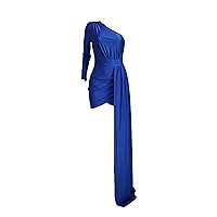 Women's Oblique Shoulder Irregular Dress Wrap Bodycon Party Cocktail Dress Solid Color Long Sleeve Evening Dress