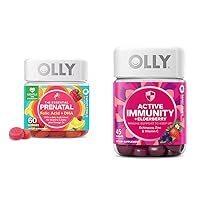 OLLY Prenatal Gummy Multivitamin 60 Count and Active Immunity Elderberry Gummies 45 Count Bundle