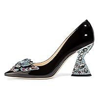 YDN Women Butterfly Pumps Colorful Crystal High Heels Studded Slip On Closed Pointed Toe Dress Shoes Wedding Party Size 4-16 US