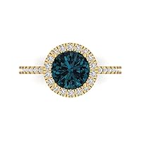 Clara Pucci 1.95 Brilliant Round Cut Solitaire halo Natural London Blue Topaz Accent Anniversary Promise Engagement ring 18K Yellow Gold