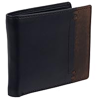 Mens Card & Coin Bi-Fold Wallet - Black, Black/Brown, One Size, Modern