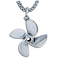 Boat Propeller Necklace - 4 Blade Prop Pendant Crafted in Sterling Silver on a 24