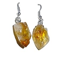 1 Pair Raw Citrine from Brazil Natural Free Form Crystal Healing Gemstone Earrings