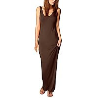 Women's Solid Color One Shoulder Sleeveless Open Undershirt Long Dress Dress(Coffee,XX-Large)