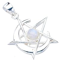 Natural Moonstone Moon And StarHandmade 925 Sterling Silver Pendant 1.75