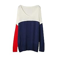 Women's Casual Long Sleeve V Neck Loose Fit Oversized T Shirt Sweatshirt Color Block Knit Pullover Sweater Jumper Tops
