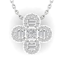10K Gold or Silver Princess and Baguette Diamond flower Pendant with Sterling Silver Chain Necklace (1/2 cttw, I-J Color, I2-I3 Clarity), 18