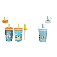 Zak Designs Bluey Kelso Tumbler Set, 15 fl.oz. Leak-Proof Screw-On Lid with Straw & Bluey Kelso Toddler Cups For Travel or At Home, 12oz Vacuum Insulated