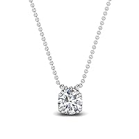 4.5mm-7mm Solitaire Pendant For Women & Girl's With Clear D/VVS1 Diamond In 14K White Gold Plated 925 Sterling Silver