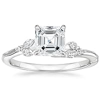 18K Solid White Gold Handmade Engagement Ring 1.0 CT Asscher Cut Moissanite Diamond Solitaire Wedding/Bridal Ring Set for Womens/Her Proposes Ring