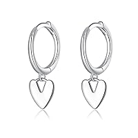 Reffeer Solid 925 Sterling Silver Small Love Heart Drop Earrings Hoop for Women Teen Girls Heart Hoop Earrings Huggie