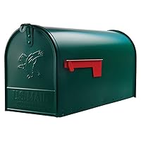 Dark Green Mailbox Medium Metal US Mail Box Rural Size Outside Curbside Horizontal Farmhouse Classic, 19