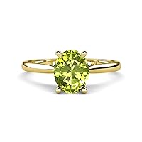 Center Peridot 2.11 ctw Oval Shape (9x7 mm) & Side Lab Grown Diamond Prong set Hidden Halo Engagement Ring in 14K Gold