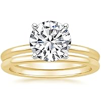 Generic Moissanite Solitaire Ring Set, 4ct Round Cut, White Gold Wedding Band, 6
