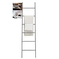 Wall Leaning Ladder Towel Rack Metal Free Standing Decorative Ladder Blanket Ladder for Farmhouse Living Room/Black